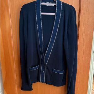 Salvatore Ferragamo Dark Blue Cardigan with Trim (Medium) Made in Italy